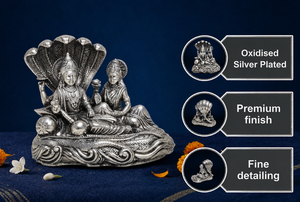 Idole Laxmi Narayan en argent oxydé plaqué argent 999 de Jaipur Metals |   Statue hindoue 100% en laiton |   5,5x3,5x5 cm |   94g |   Déménagement en bonne ambiance - Product Image 2