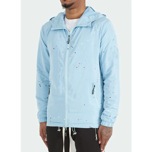 Chaqueta cortavientos con capucha azul claro, diseño de puntos, resistente al agua, informal, para otoño, ropa de hombre, chaqueta acolchada con capucha para hombre - Product Image 5
