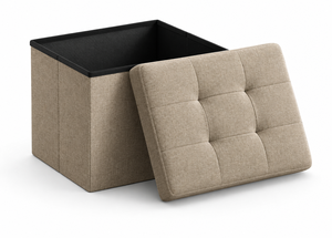 Pouf de rangement en tissu capitonné avec couvercle, couleur taupe clair, pour salon, meubles de maison - Product Image 1
