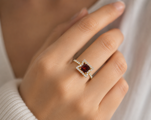 Handcrafted 18K Gold Plated 925 Sterling <b>Silver</b> Rectangle Garnet <b>Statement</b> <b>Ring</b> for Women-Wedding Engagement Anniversary Gift - Product Image 1