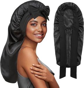 Satin Silk <b>Bonnet</b> for Women Adjustable Black Solid Color Hair Wrap for All Hairstyles Shower Use Four Seasons - Product Image 2
