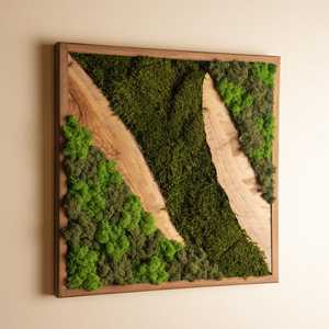 Mur végétal en mosaïque naturelle artisanale, décoration murale en bois, œuvre d'art en mousse naturelle, bosse enchantée, verdure abondante, art mural en bois - Product Image 1