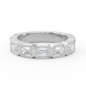 14K 18K Gold 1.98CTW Emerald Cut Lab Grown Diamond Half Eternity Band Bezel Set Stackable Geometric Anniversary Wedding <b>Ring</b> - Product Image 1