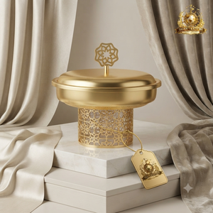 Conteneur en métal plaqué or de luxe avec motif en treillis et couvercle assorti, élégant accessoire de décoration pour la maison, centre de table, vaisselle - Product Image 1