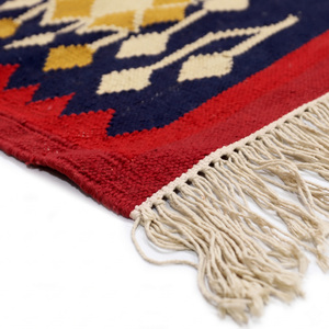 Alfombra de Lana con Medallón Geométrico Rojo Marino, Estilo Moderno, Antideslizante, Ecológica, Hecha a Mano, con Flecos, para Sala de Estar o Dormitorio - Product Image 5