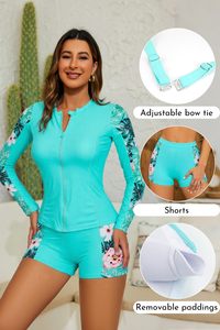 Custom Wholesale 3 Piece Women Rash Guard <b>Swimsuit</b> Protection Long Sleeve Zipper Bikini <b>Modest</b> Swimwear Eco-Friendly - Product Image 6