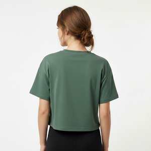 Women <b>Crop</b> T-Shirt Boxy Oversized Short Sleeve Cotton Casual Streetwear T Shirt Custom Logo OEM Wholesale Summer - Product Image 3