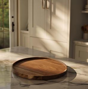 Bandeja Redonda de Madera para Servir – Plato Organizador de Madera de Acacia, Bandeja de Madera Lisa para Servir, Bandeja de Madera Maciza, Bandeja de Madera Natural - Product Image 3
