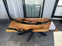 Table à manger rectangulaire de luxe en résine époxy, faite à la main en bois massif, amovible, pour mobilier de maison moderne, Diwali