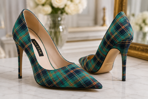 Chaussures à talons aiguilles écossaises à carreaux pour femmes, escarpins de mariage à bout pointu, talons hauts pour soirée, vente en gros fabricant - Product Image 4