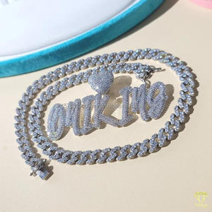 Collier pendentif Hip Hop avec diamant de laboratoire « O4IKI49 », plaqué or blanc, chaîne cubaine, bijoux pour homme - Product Image 5