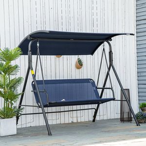 Adjustable Steel <b>Frame</b> 3-Person Porch <b>Swing</b> Bench Canopy Armrests Waterproof Dark Blue for Outdoor Garden Patio Porch Poolside - Product Image 2
