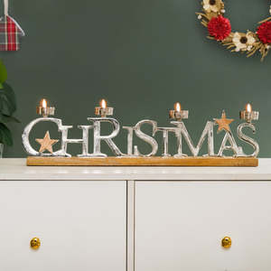 <b>Christmas</b> Letter Candle Holder Wooden Base Vintage Style Handicraft Decor - Product Image 1