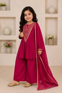 Ensemble Kurta Pyjama pour Filles avec Broderie, en Satin Japonais Premium, Doublure en Micro Coton, Dupatta, Tenue Traditionnelle Indienne/Pakistanaise, Séchage Rapide - Product Image 2