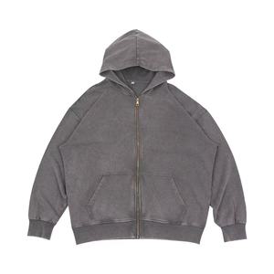 Sudadera con capucha vintage para hombre, con lavado ácido y efecto desgastado, de algodón orgánico, extragrande, de peso pesado, con cremallera completa, 2026 - Product Image 2