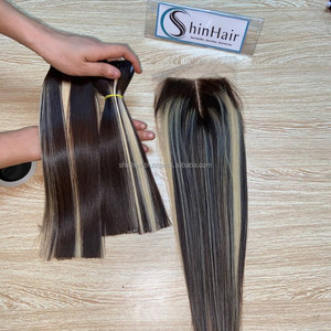 Produits capillaires à prix avantageux, cheveux vierges vietnamiens, paquet de cheveux blonds lisses avec fermeture en dentelle pour perruques - Product Image 4