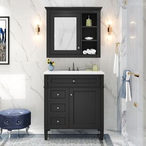 Mobile Bagno Moderno da 76 cm con Lavabo Integrato, 2 Cassetti e Cassetto a Ribalta per Organizzazione e Stoccaggio - Product Image 4