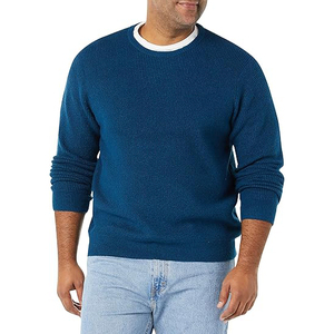 Men's Solid Color Knitted <b>Pullover</b> <b>Sweater</b> Crew Neck Full Sleeve Regular Fit Winter Front Blue 100% Cotton - Product Image 1