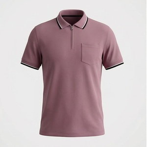 Polo à manches courtes rose pour homme avec poche, tricoté, design uni, coupe classique - Product Image 1
