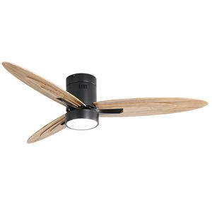 Ventilatore da soffitto moderno da 56 pollici con luce e telecomando, 3 pale in legno massello, motore DC reversibile, nero - Product Image 1