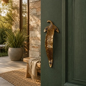 SHUBHAM Customized Vintage Leaf Gold-Plated <b>Brass</b> Casting <b>Door</b> <b>Knob</b> Handle Decorative Furniture Hardware Model 40DH01802 for - Product Image 1