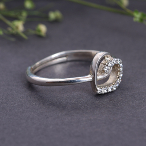 925 Sterling <b>Silver</b> Adjustable <b>Ring</b> with Transparent CZ Accent Stones Heart Round <b>Cubic</b> <b>Zirconia</b> (CZ) Bezel Setting Jewelry Bulk - Product Image 3