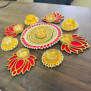 Handcrafted Lotus-Themed Diya Set Traditional Indian Artistry Tealight Holders Perfect For Holding Candles Or Diyas - Product Image 1
