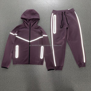 Ensemble de survêtement pour homme en molleton technique, logo personnalisé, mode d'usine, automne-hiver, marque de mode, 2 pièces, sweat-shirt décontracté en coton épais réfléchissant - Product Image 1