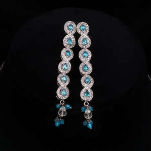 Luxury Blue Topaz Necklace Set with CZ Stones Premium Drop Design Bridal Jewelry - Product Image 3