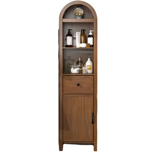 Mueble de Almacenamiento Estrecho de Madera de Teca Transicional con Perilla Redonda Minimalista - Product Image 1