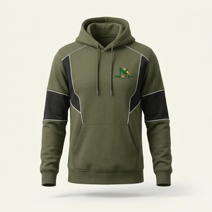Sudadera con Capucha Personalizada Verde Oliva Unisex, Sudadera con Bloques de Color y Bolsillo Tipo Canguro para Hombre y Mujer - Product Image 1