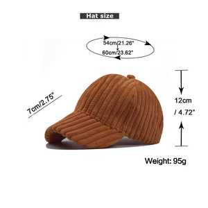 Casquette de baseball en velours côtelé avec logo personnalisé en relief, unisexe adulte, 6 panneaux, ajustée, couleur unie, décontractée, printemps automne, 48-50 cm, 95 g - Product Image 1
