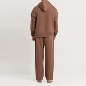 Chándal Unisex Marrón con Capucha, Color Sólido, Corte Regular, Informal para Otoño, de Algodón, con Bolsillos Laterales y Cierre con Cordón - Product Image 3