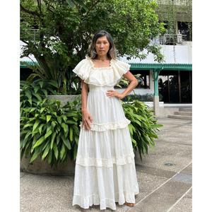 Vestido Maxi de Maternidad Boho de Algodón con Escote Bardot, Diseño sin Espalda y Volantes para Verano - Product Image 5