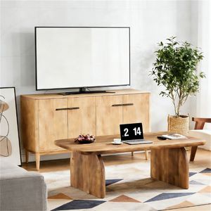 Sturdy Base <b>Low</b> Cocktail Coffee <b>Table</b> with Thick Top Central Dining <b>Table</b> - Product Image 3