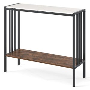 Consolle Industriale da 36 Pollici a 2 Livelli con Piano in Pietra Sinterizzata, Tavolo Moderno in Legno per Ingresso/Corridoio - Product Image 1