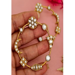 Stylish Gold Plated Fashion Pearl Bangle With Flower And Moon Design For Women Vintage Wedding Jewelry - Product Image 1