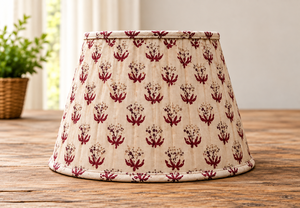 Purple Floral Print Linen Lampshade | Natural Beige Fabric Pleated Drum <b>Shade</b> | Decorative Table, <b>Floor</b> & Pendant <b>Lamp</b> <b>Shade</b> - Product Image 2