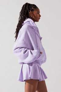 Ensemble sweat à capuche zippé oversize lavande pour femme, jupe à volants, tenue décontractée trois pièces en polaire respirante à manches longues pour l'hiver - Product Image 3