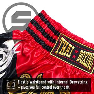 Shorts de Muay Thai con diseño personalizado, material satinado, tela transpirable, cintura elástica, shorts de entrenamiento para hombres y mujeres, ropa de gimnasio y fitness. - Product Image 4