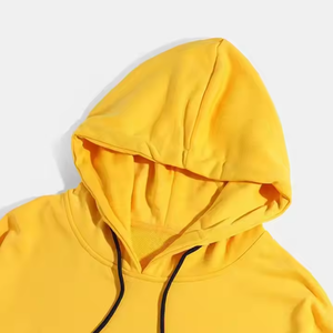 Sweat-shirt à capuche jaune pour homme, coupe classique, couleur unie, streetwear décontracté, en molleton français tricoté, manches longues, coupe oversize - Product Image 3
