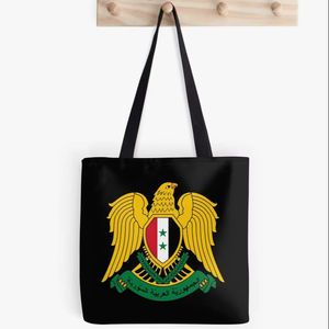 กระเป๋าผ้าโพลีเอสเตอร์พิมพ์ลายตราแผ่นดินยอดนิยม กระเป๋าช้อปปิ้งแบบใช้ซ้ำได้ กระเป๋าสะพายผ้าสีดำสำหรับใส่ของชำ กระเป๋าเดินทาง - Product Image 1