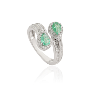 Bague de déclaration en or blanc massif 14 carats avec émeraude et diamant, idéale pour mariage et soirée, vente en gros à faible MOQ, meilleur prix, bijoux en vrac - Product Image 3