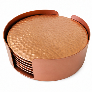 Handcrafted Hammered Copper Coaster <b>Set</b> with Holder Luxury Metal Drink Coaster <b>for</b> Moscow Mule Mugs Wholesale <b>Table</b> Protection - Product Image 1