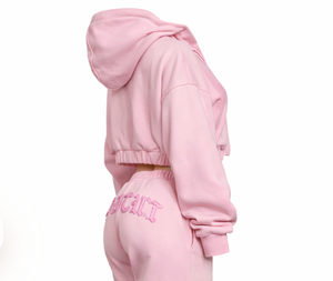 Two Piece <b>Zip</b> <b>up</b> <b>Cropped</b> Hoodies and Wide Leg Sweat Pants Set Women Tracksuit High Quality Distressed Embroidery Streetwear Set - Product Image 4