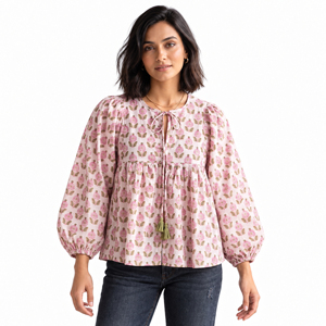 Blusa Casual de Verano con Estampado Artesanal Indio, Blusa Bohemia de Algodón Puro de Secado Rápido, Ecológica y con Estampado Floral - Product Image 1