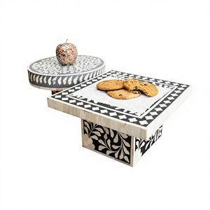 Soporte para Pastel Decorativo Cuadrado con Incrustaciones de Hueso, Ecológico, Rojo y Azul, Estilo Indio, para Bodas y Fiestas, Exportador Mayorista - Product Image 3