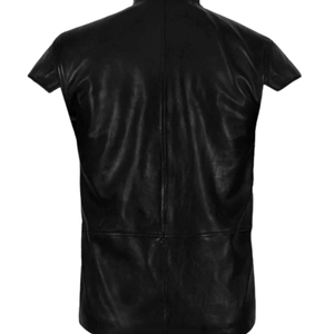 เสื้อกั๊กหนังแท้สไตล์โกธิคสำหรับผู้ชาย คอตั้ง แต่งเชือกไขว้ ไร้แขน - Product Image 2