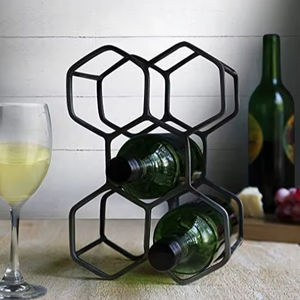 Estante para vinos de hierro hecho a mano para exhibición en gabinetes de bar, con artesanía metálica de primera calidad y elegante organizador de botellas. - Product Image 1