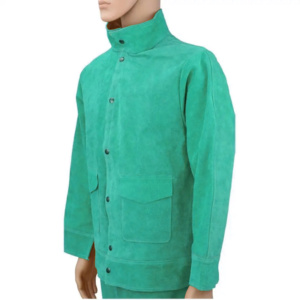 Veste de soudeur en cuir de vachette à col montant, protection industrielle du corps en cuir pour soudeurs, veste de construction - Product Image 2